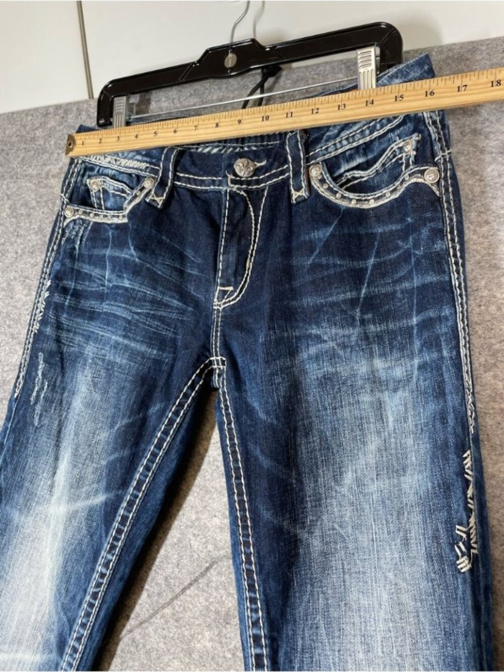 Rock Revival Gloria Boot Jeans Blue 31 Y2K Western Distressed Denim Festival - Picture 7 of 16
